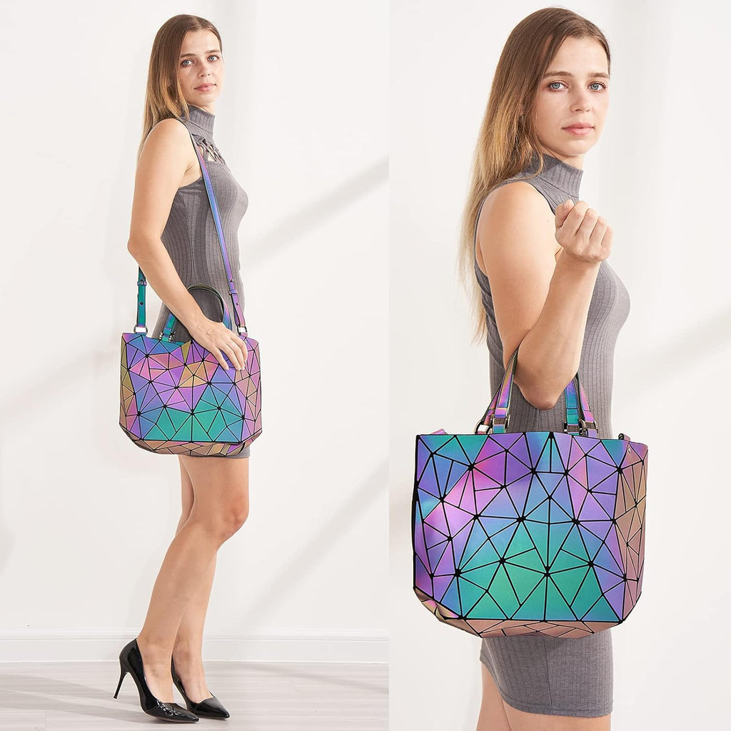 Geometric Luminous Tote Bag Crossbody Handbag Holographic Reflective Women Girl Fashion Shoulder Bag (Crossbody Bag)