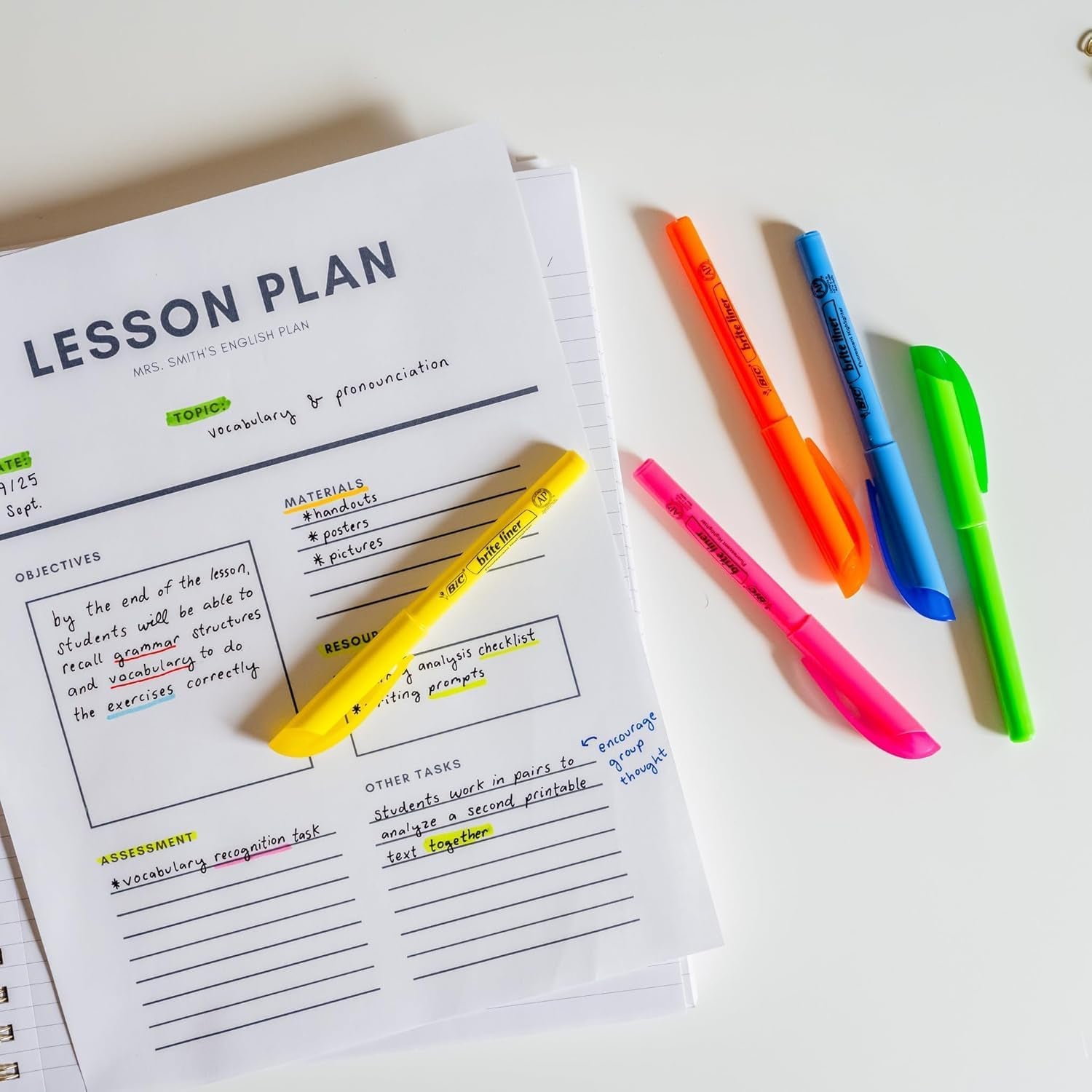 Brite Liner Highlighters, Chisel Tip, 12-Count Pack of Highlighters Assorted Colors, Ideal Highlighter Set for Organizing and Coloring