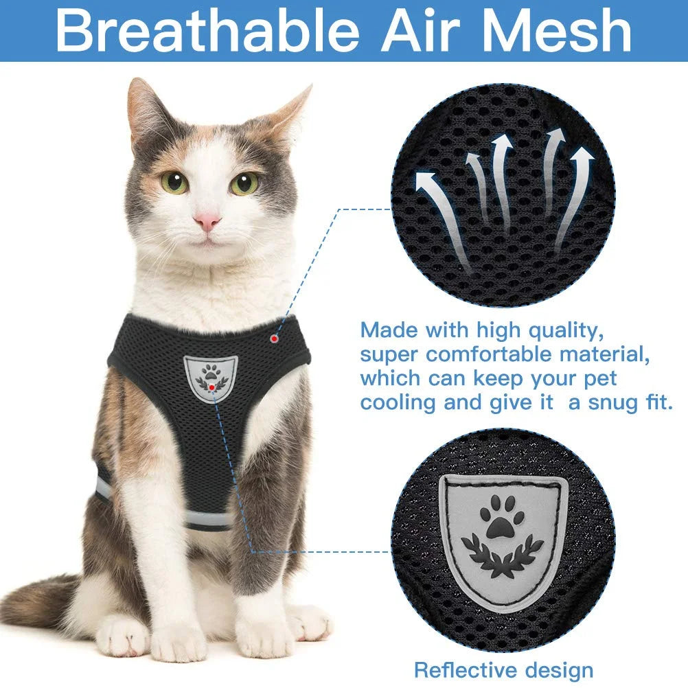 Cat Harness and Leash Set for Walking Adjustable Vest with Reflective Strap for Pet Kitten Puppy