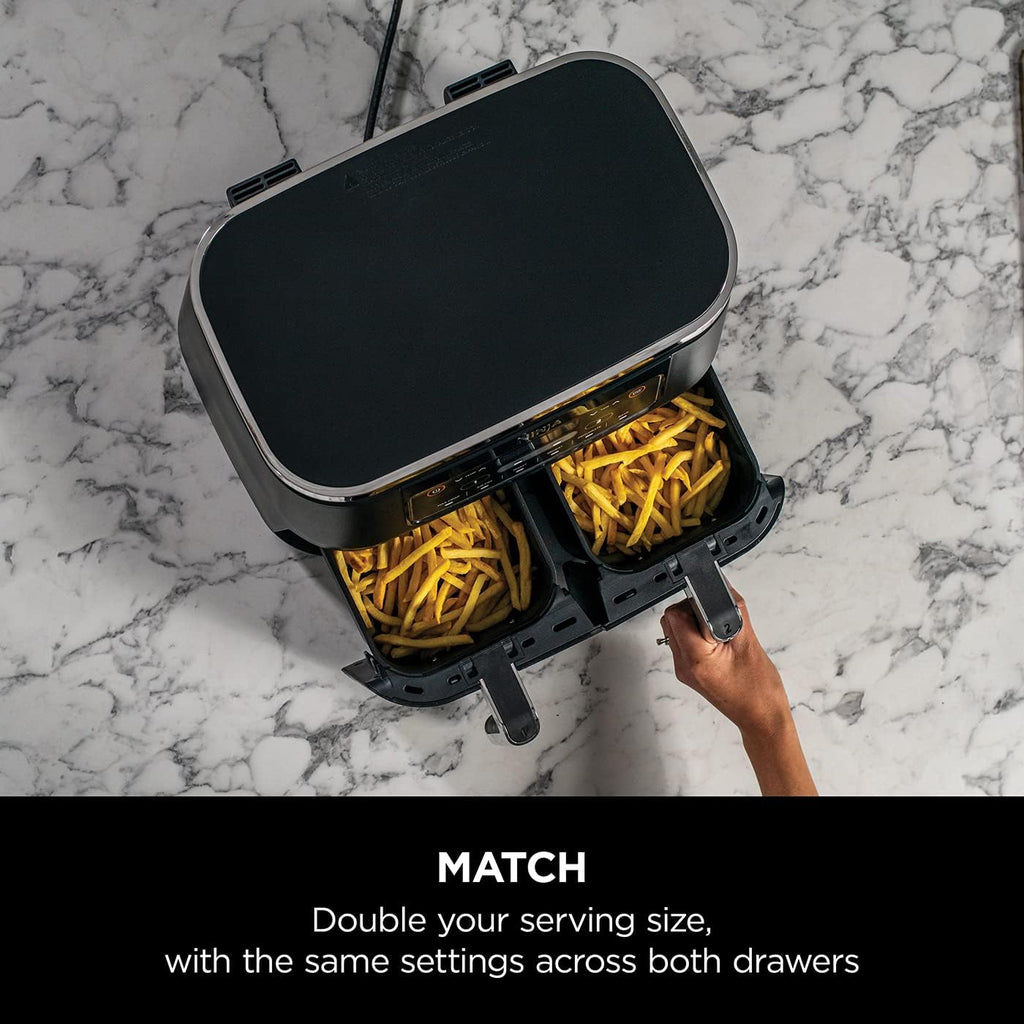 Foodi Dual Zone Digital Air Fryer, 2 Drawers, 7.6L, 6-In-1, Uses No Oil, Air Fry, Max Crisp, Roast, Bake, Reheat, Dehydrate, Cooks 4-6 Portions, Non-Stick, Dishwasher Safe Baskets, Black AF300UK