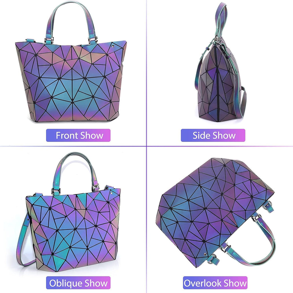 Geometric Luminous Tote Bag Crossbody Handbag Holographic Reflective Women Girl Fashion Shoulder Bag (Crossbody Bag)