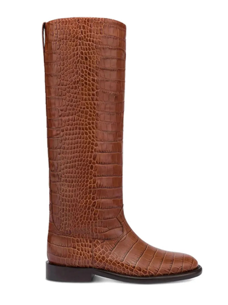 2025 Autumn/Winter New Casual Flat Bottomed Round Head Women's Knee Length Boots Fashion Women's Mid Length Boots