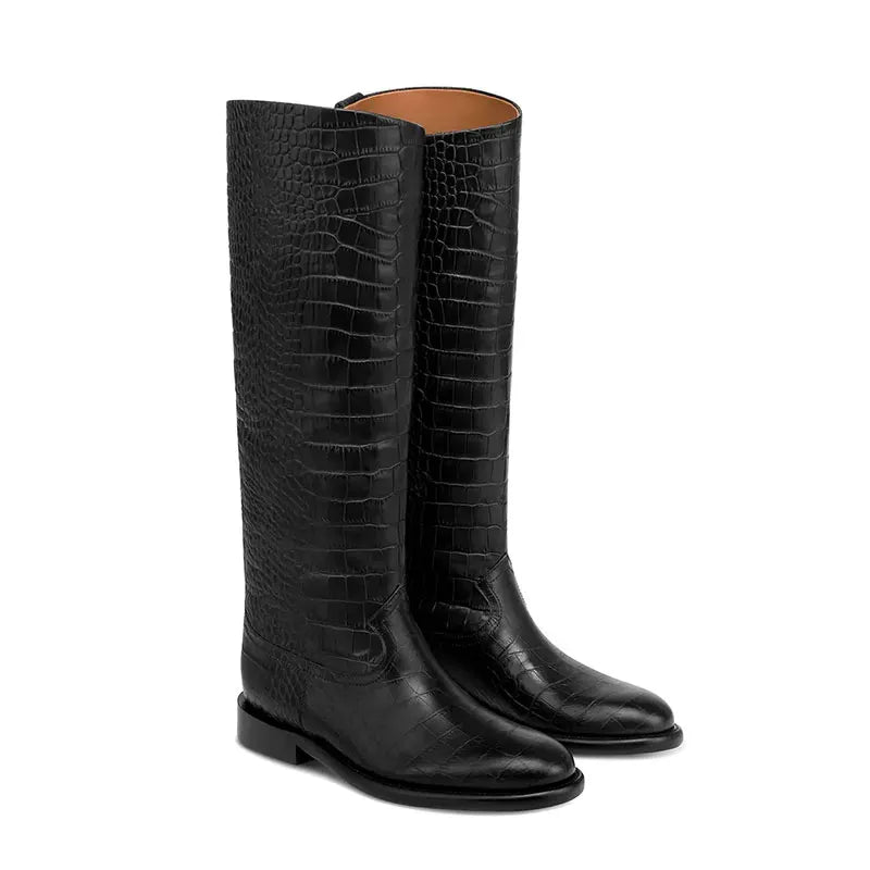 2025 Autumn/Winter New Casual Flat Bottomed Round Head Women's Knee Length Boots Fashion Women's Mid Length Boots