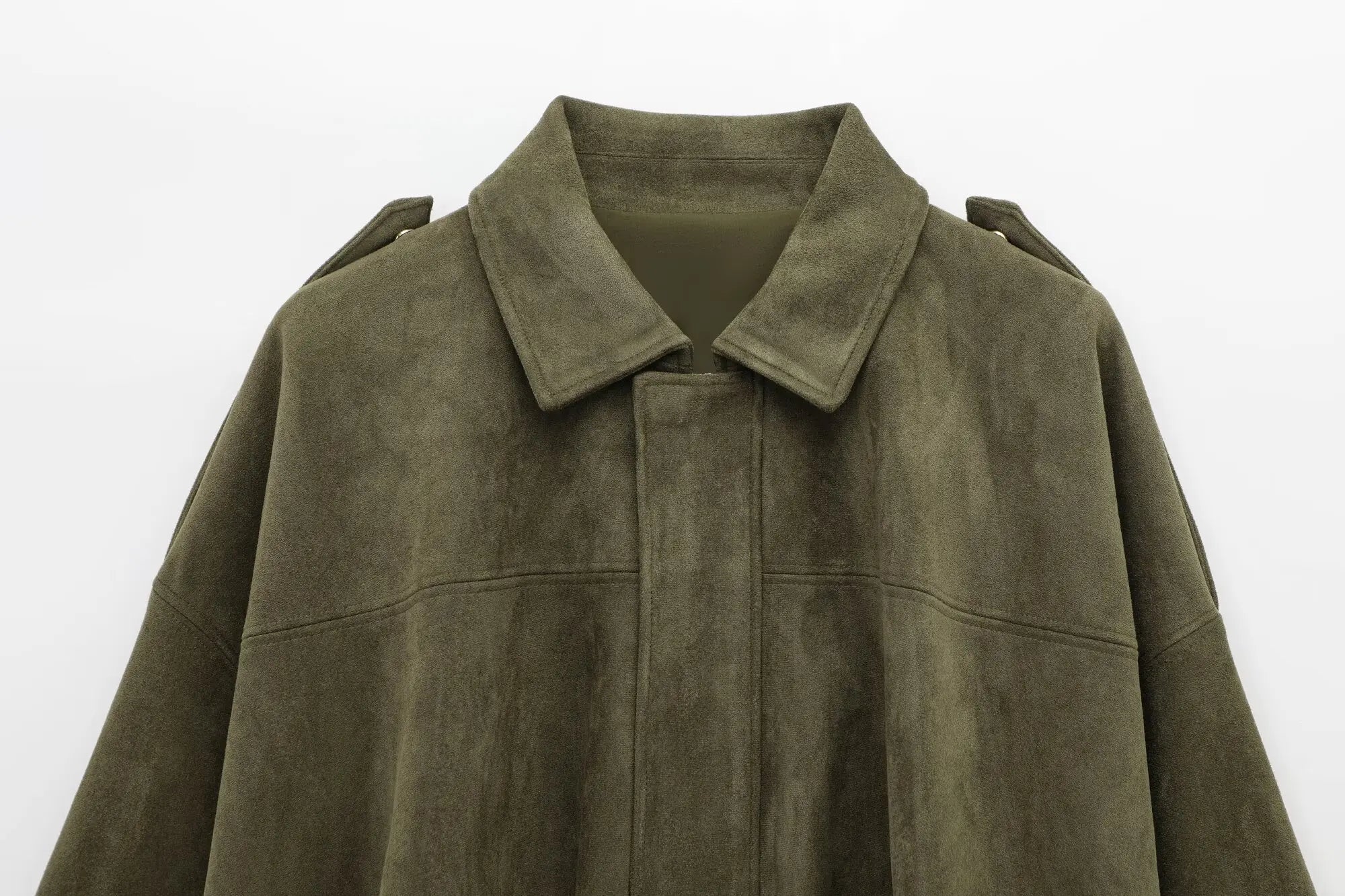 TRAFZA Women Brown Green Suede Jacket Loose Casual Bomber Coat Lapel Zipper Long Sleeve Jackets Vintage Lady Motorcycle Outwears