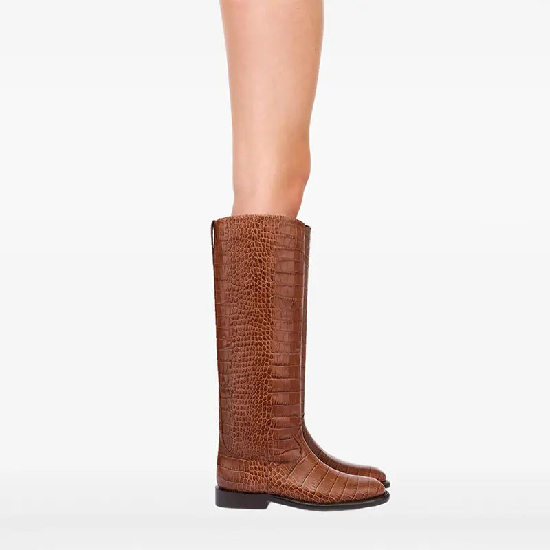 2025 Autumn/Winter New Casual Flat Bottomed Round Head Women's Knee Length Boots Fashion Women's Mid Length Boots