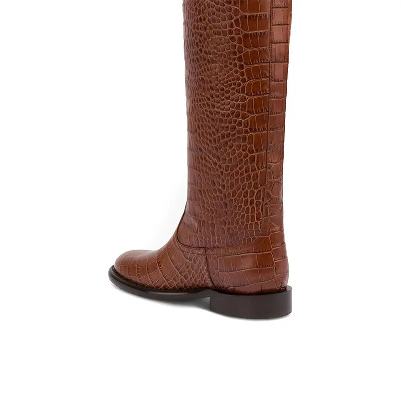 2025 Autumn/Winter New Casual Flat Bottomed Round Head Women's Knee Length Boots Fashion Women's Mid Length Boots