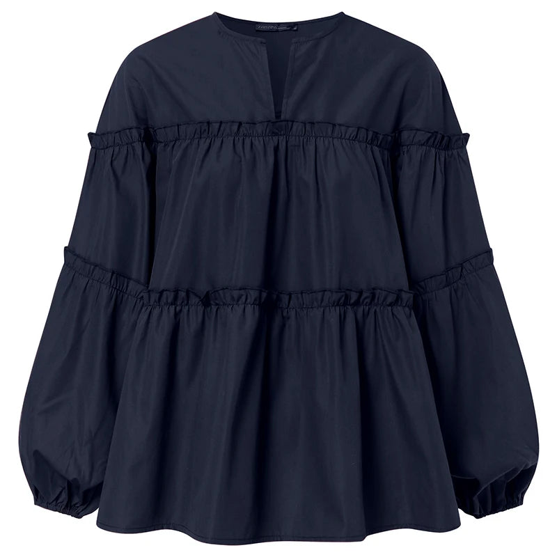 ZANZEA Fashion Women Long Puff Sleeve Blouse Autumn Spring Eelgant Shirt Ruffles Blusas Femininas Mujer Party Work Tops Tunic