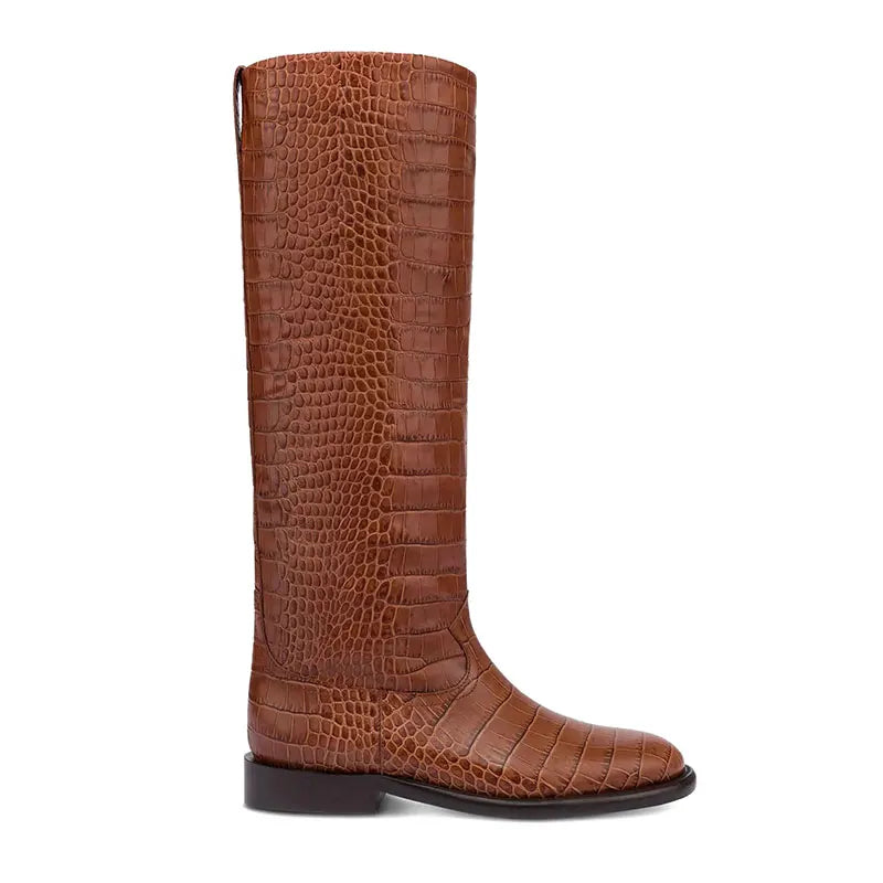 2025 Autumn/Winter New Casual Flat Bottomed Round Head Women's Knee Length Boots Fashion Women's Mid Length Boots
