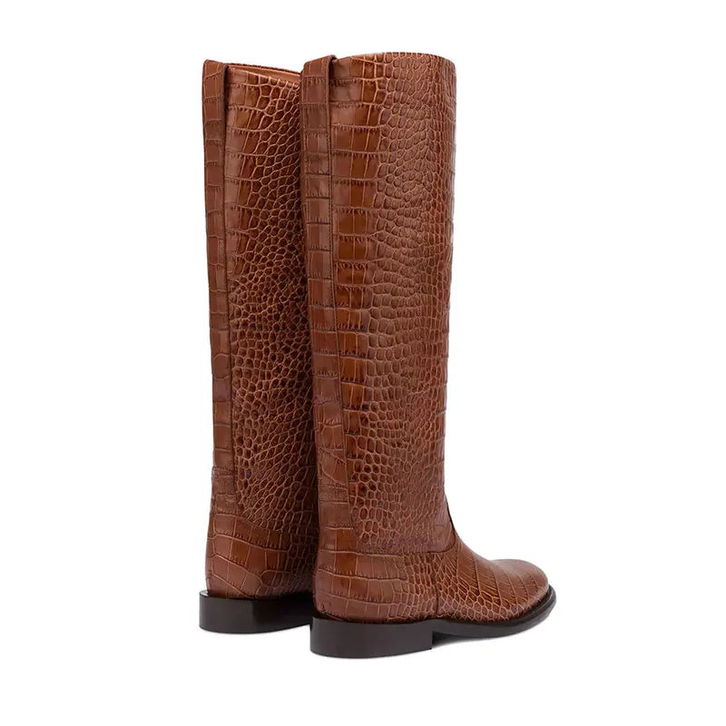 2025 Autumn/Winter New Casual Flat Bottomed Round Head Women's Knee Length Boots Fashion Women's Mid Length Boots