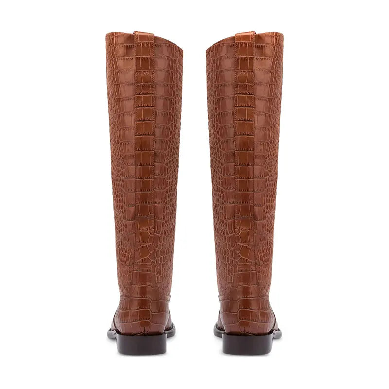 2025 Autumn/Winter New Casual Flat Bottomed Round Head Women's Knee Length Boots Fashion Women's Mid Length Boots