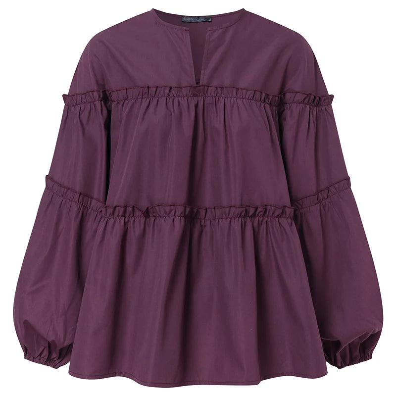 ZANZEA Fashion Women Long Puff Sleeve Blouse Autumn Spring Eelgant Shirt Ruffles Blusas Femininas Mujer Party Work Tops Tunic
