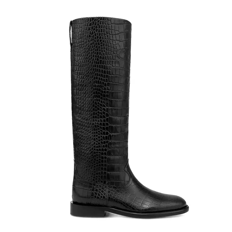 2025 Autumn/Winter New Casual Flat Bottomed Round Head Women's Knee Length Boots Fashion Women's Mid Length Boots