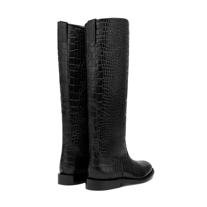 2025 Autumn/Winter New Casual Flat Bottomed Round Head Women's Knee Length Boots Fashion Women's Mid Length Boots