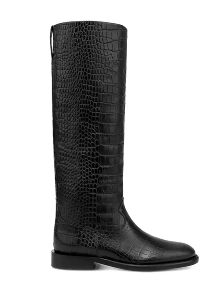 2025 Autumn/Winter New Casual Flat Bottomed Round Head Women's Knee Length Boots Fashion Women's Mid Length Boots