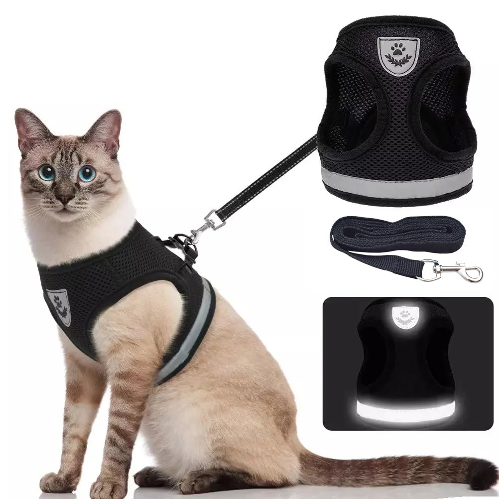 Cat Harness and Leash Set for Walking Adjustable Vest with Reflective Strap for Pet Kitten Puppy