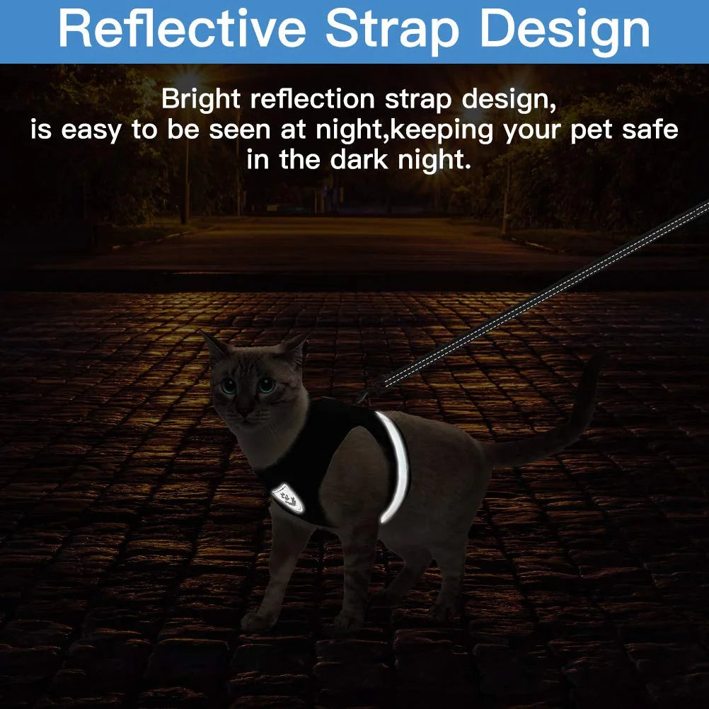 Cat Harness and Leash Set for Walking Adjustable Vest with Reflective Strap for Pet Kitten Puppy