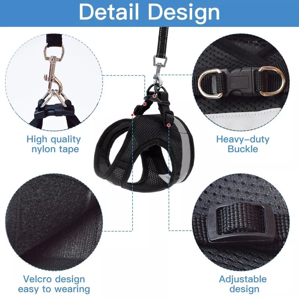 Cat Harness and Leash Set for Walking Adjustable Vest with Reflective Strap for Pet Kitten Puppy