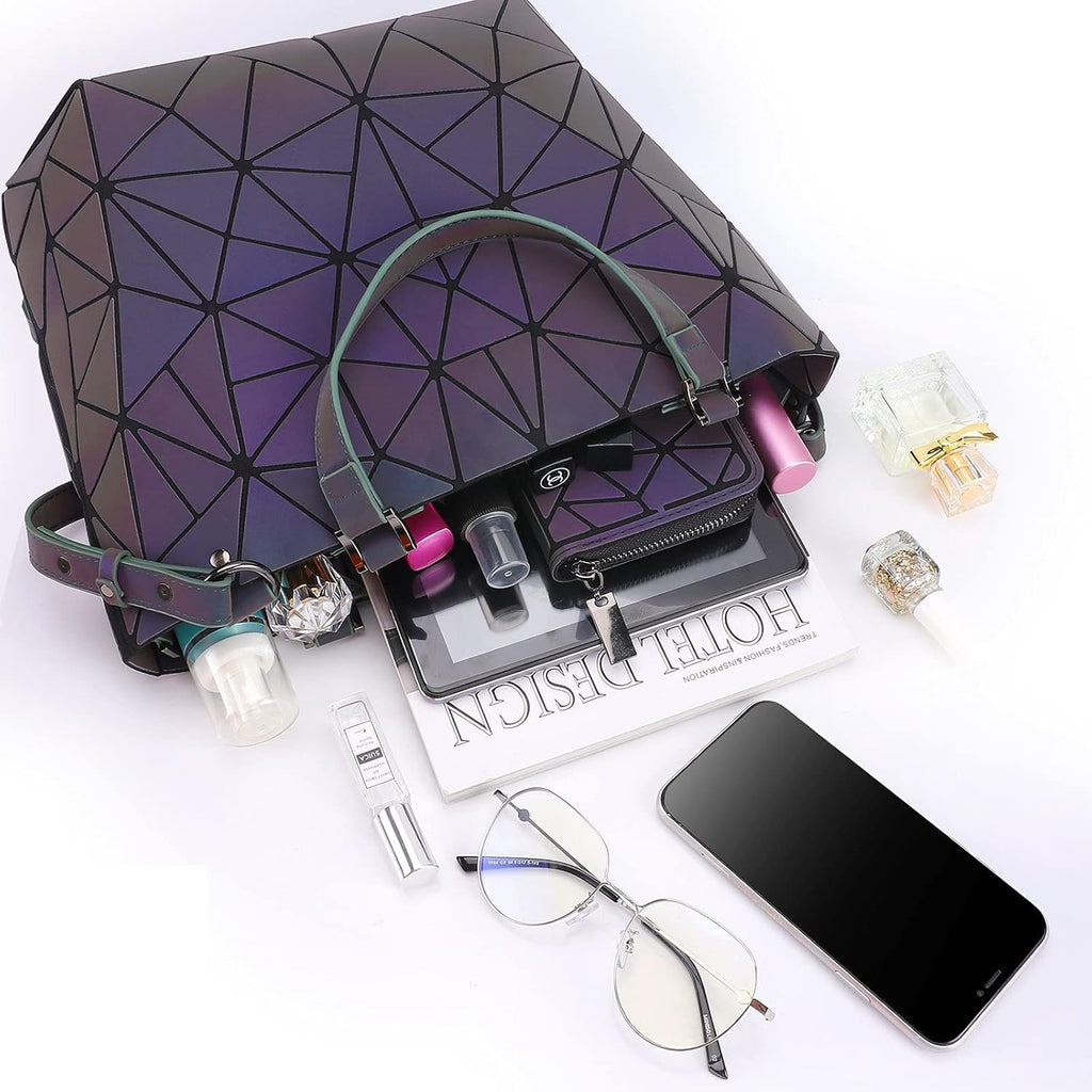 Geometric Luminous Tote Bag Crossbody Handbag Holographic Reflective Women Girl Fashion Shoulder Bag (Crossbody Bag)