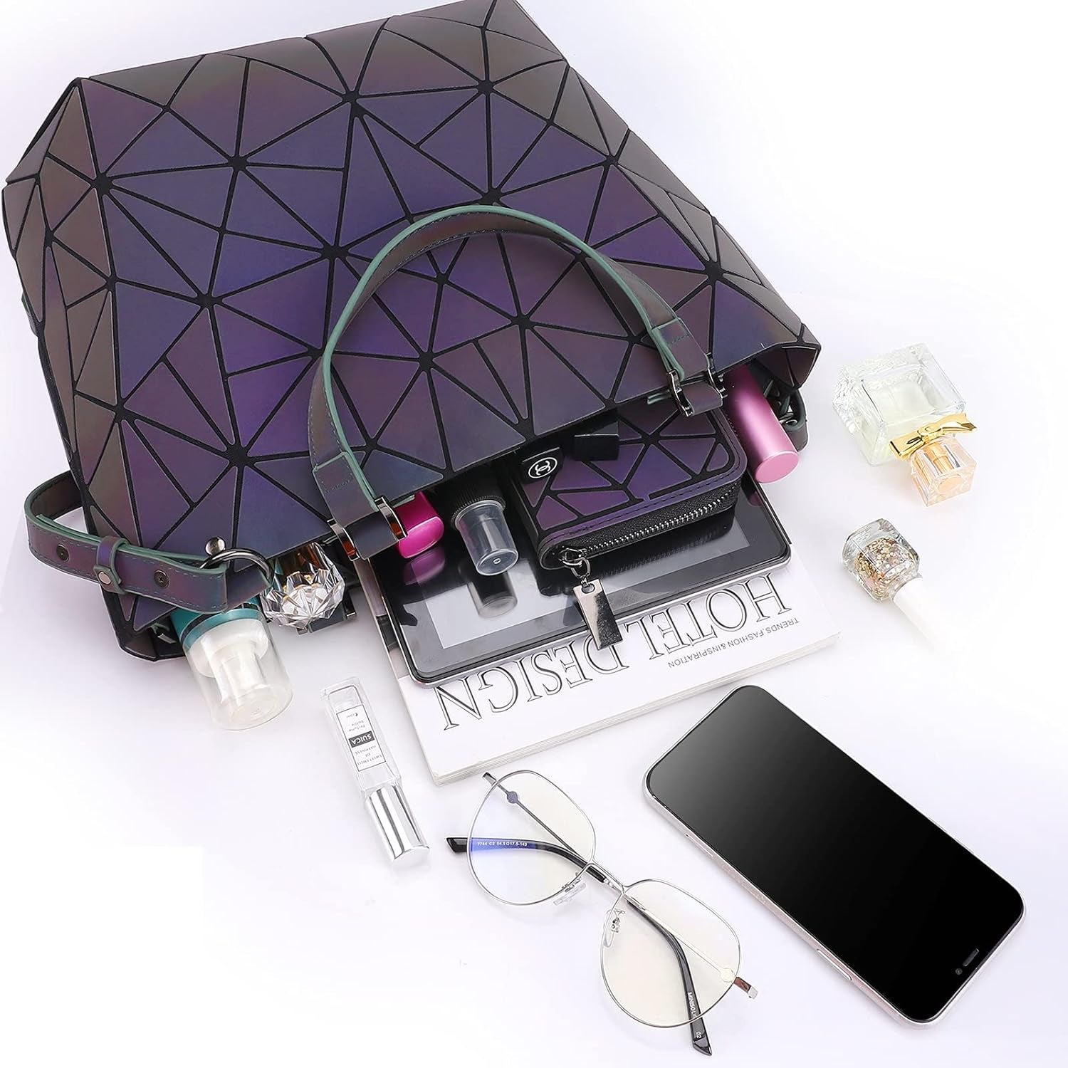 Geometric Luminous Tote Bag Crossbody Handbag Holographic Reflective Women Girl Fashion Shoulder Bag (Crossbody Bag)